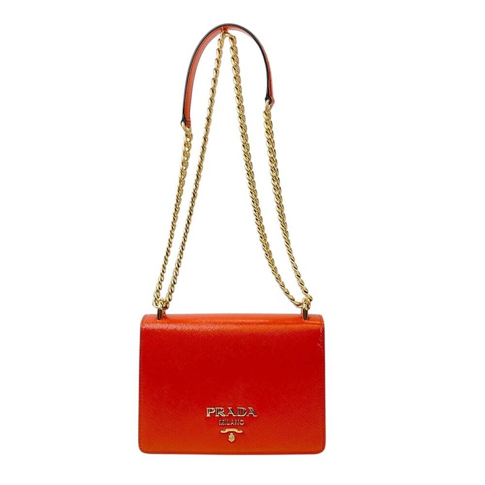 PRADA Saffiano Leather Chain Shoulder Bag Orange - Picture 1 of 6